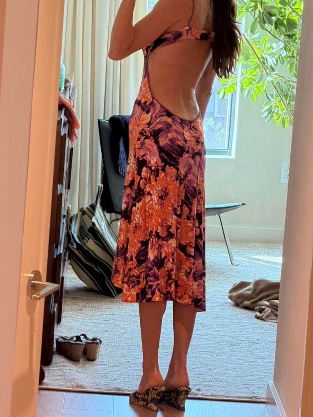 Roberto Cavalli Vintage Purple & Orange Floral Backless Slip Dress - Picture 8 of 11